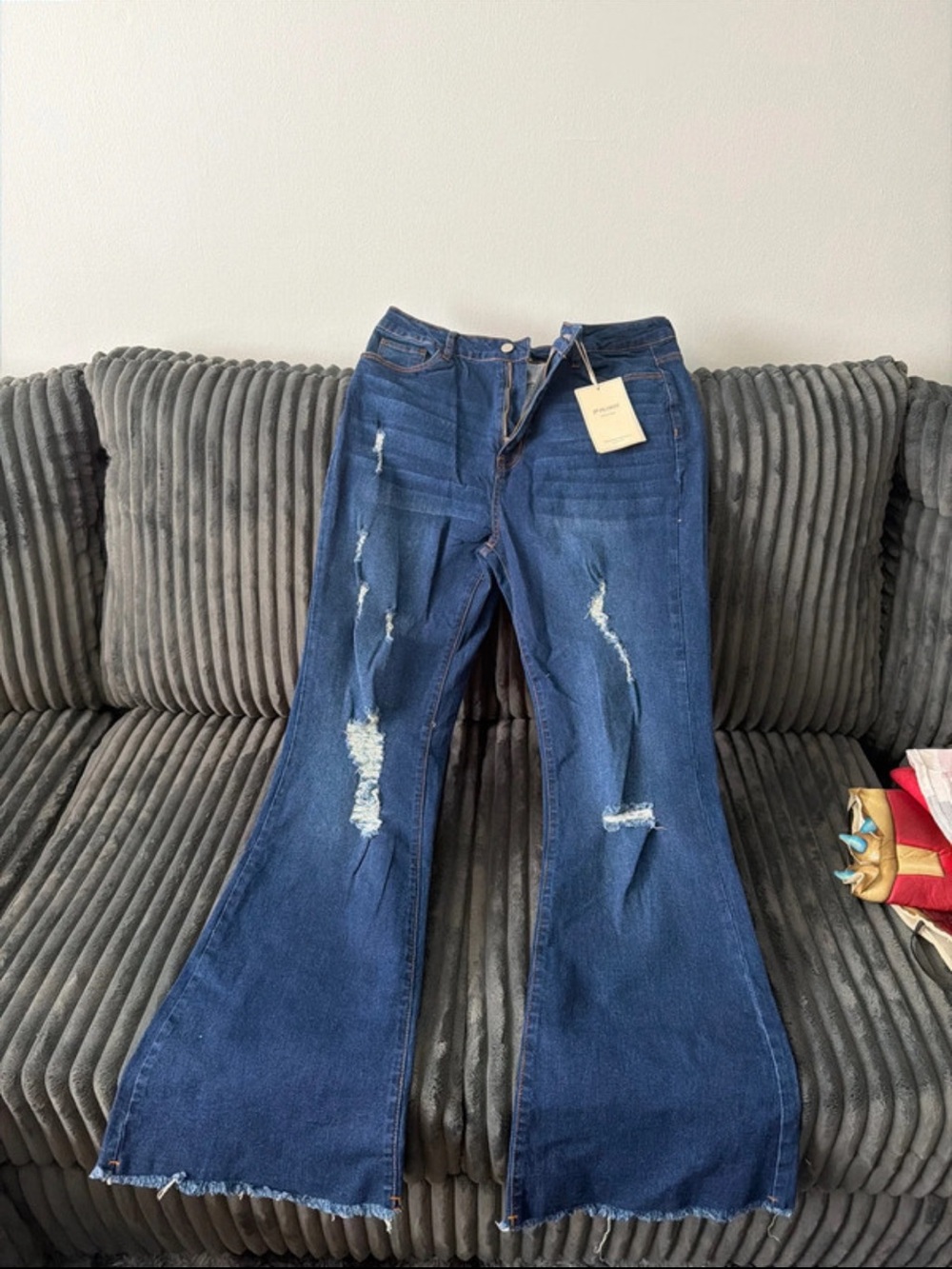 Women's Dark Blue Distressed Flare Jeans